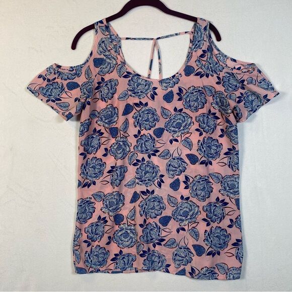 Kut From The Kloth Floral Pink/Blue Cold Shoulder Top Size Medium - Picture 1 of 11